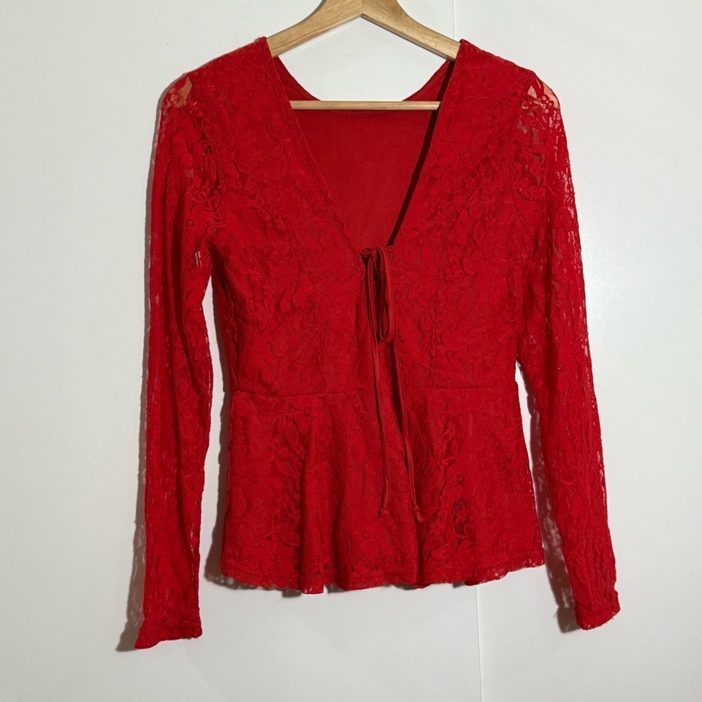 Black Collection Elegant Red Lace long sleeves fairycore Women's Top